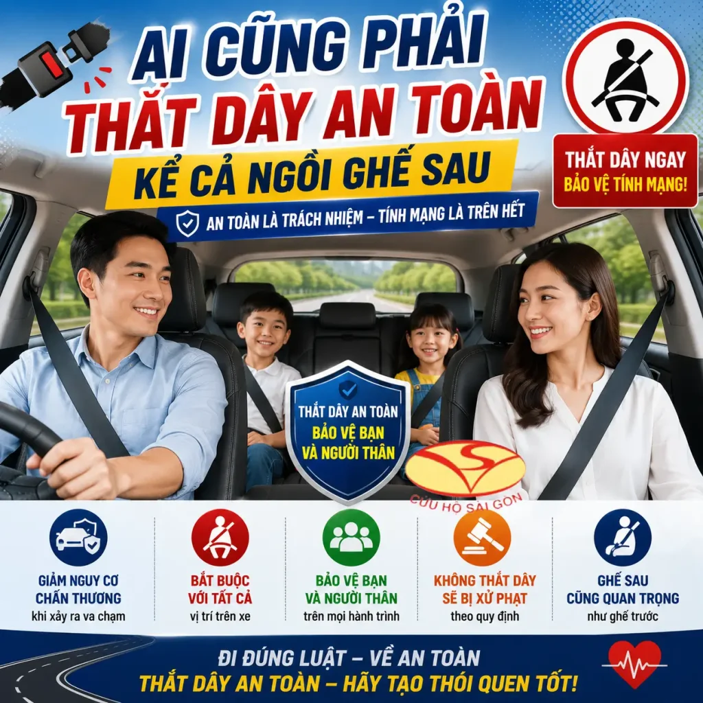 Ai cũng phải thắt dây an toàn, kể cả ngồi ghế sau