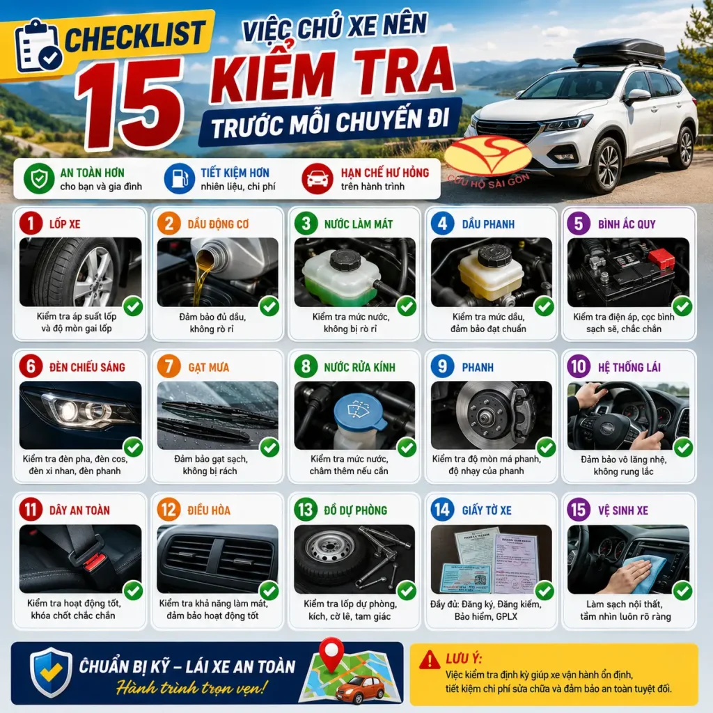 Checklist 15 việc chủ xe nên kiểm tra trước mỗi chuyến đi