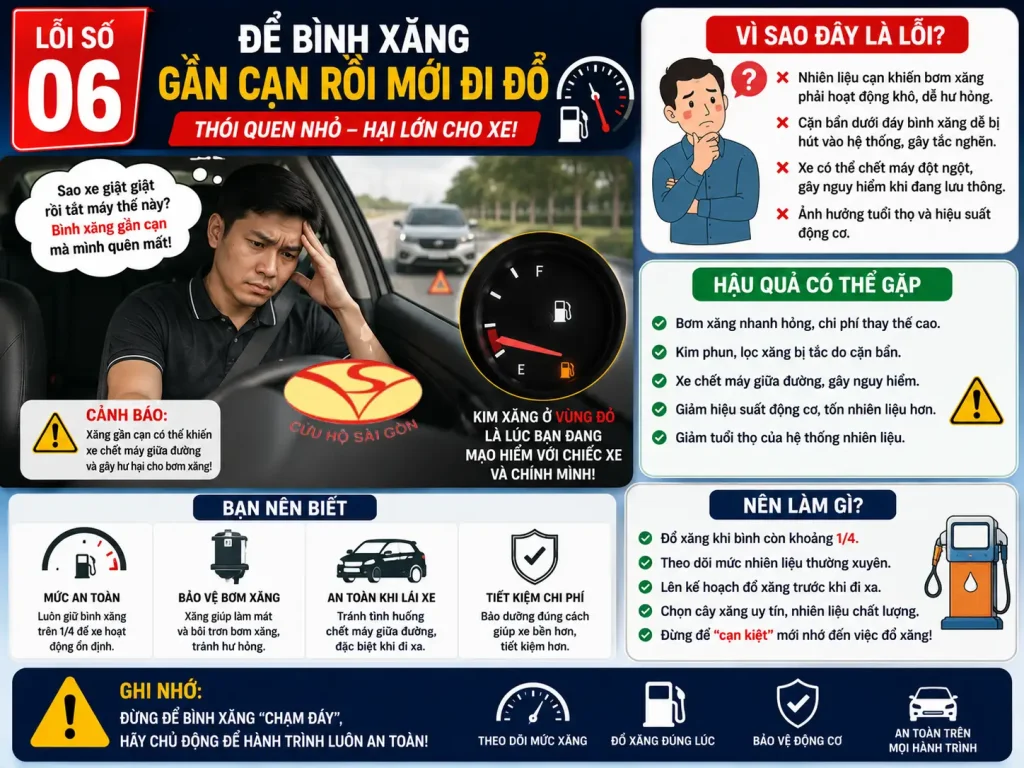 Để bình xăng gần cạn rồi mới đi đổ