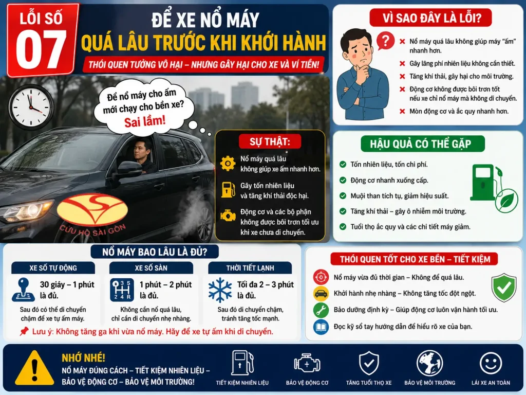 Để xe nổ máy quá lâu trước khi khởi hành