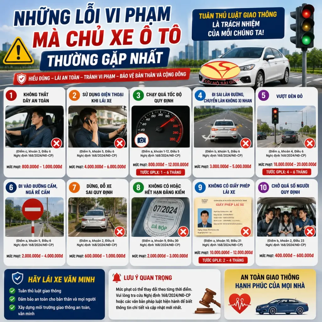 Những lỗi vi phạm mà chủ xe ô tô thường gặp nhất