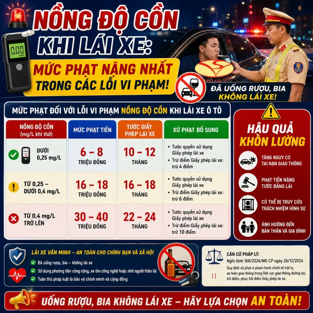Nồng độ cồn khi lái xe: mức phạt nặng nhất trong các lỗi vi phạm